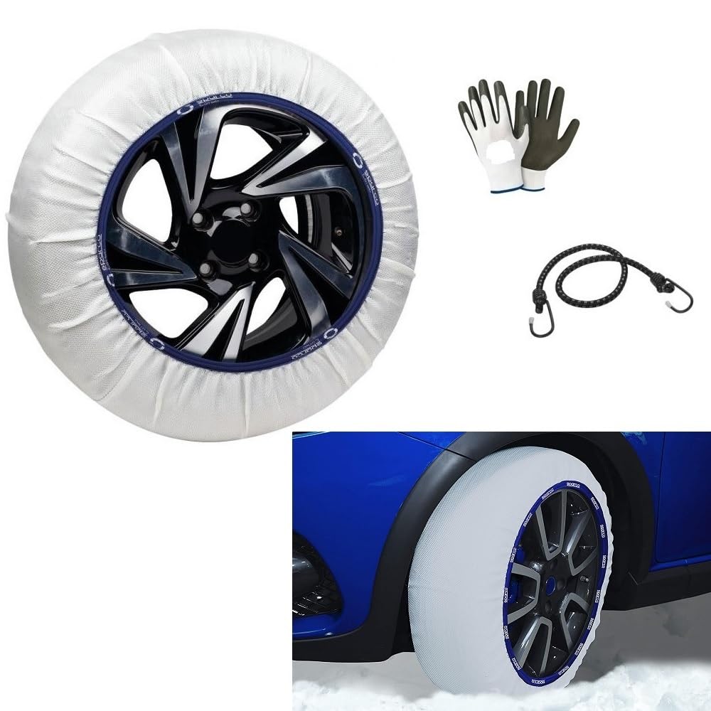 CALZE DA NEVE PER PNEUMATICO 185/65 R15 CALZANEVE TAGLIA M PER GOMME RUOTE AUTO COPPIA DI CALZE DA NEVE GHIACCIO IN TESSUTO OMOLOGATE CALZA DA NEVE SILENZIOSA SOSTITUZIONE ALLE CATENE