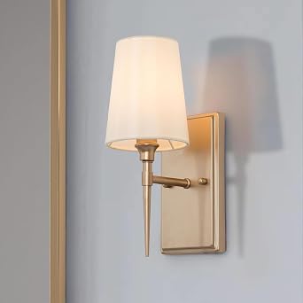 Sconces Wall Lighting, Modern Gold Wall Sconce with Fabric Shade, Bathroom Wall Light Sconces for Bedrooms, Living Room, Kitchen