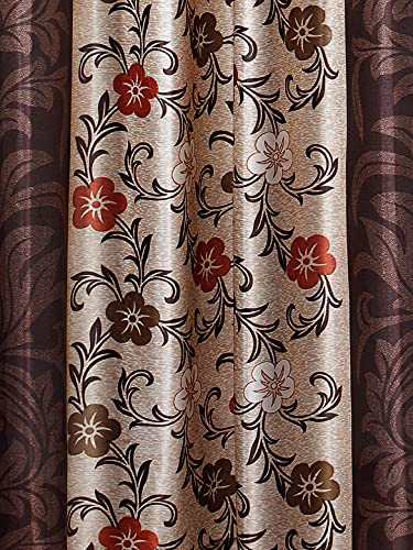 Image of Home Sizzler 2 Piece Flower Border Eyelet Polyester Door Curtains - 7 Feet, Brown