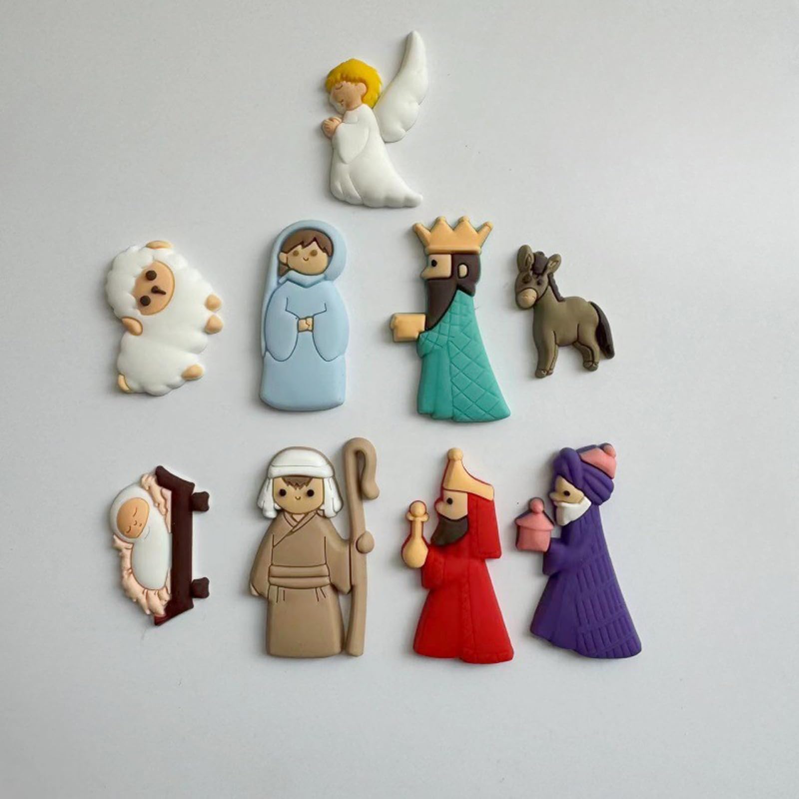 9 sztuk/zestaw łatek do szopki bożonarodzeniowej z miniaturowymi figurkami z PVC, rysowane ozdoby płaskie do świątecznych prac ręcznych, dekoracje, twórcze zawieszki na święta, amulety