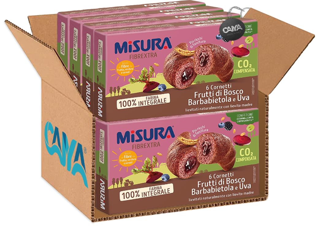 8X Misura Fibrextra Cornetti ai Frutti di Bosco, Barbabietola e Uva 100% Farina Integrale 308gr [CAIYA® BOX da 8 Confezioni]