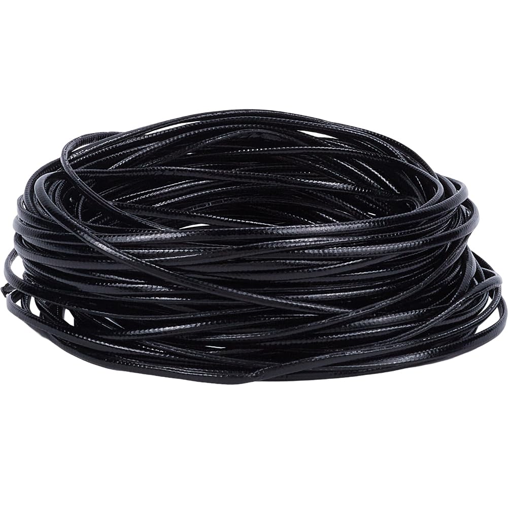 GORGECRAFT 10m Fold Over PU leather Strip Cord Black Metallic Leather Braiding String 2mm Flat Soft Leather Trimming Strap Trimming for DIY Sewing Crafts Belt Bracelet Jewelry Making Clothing