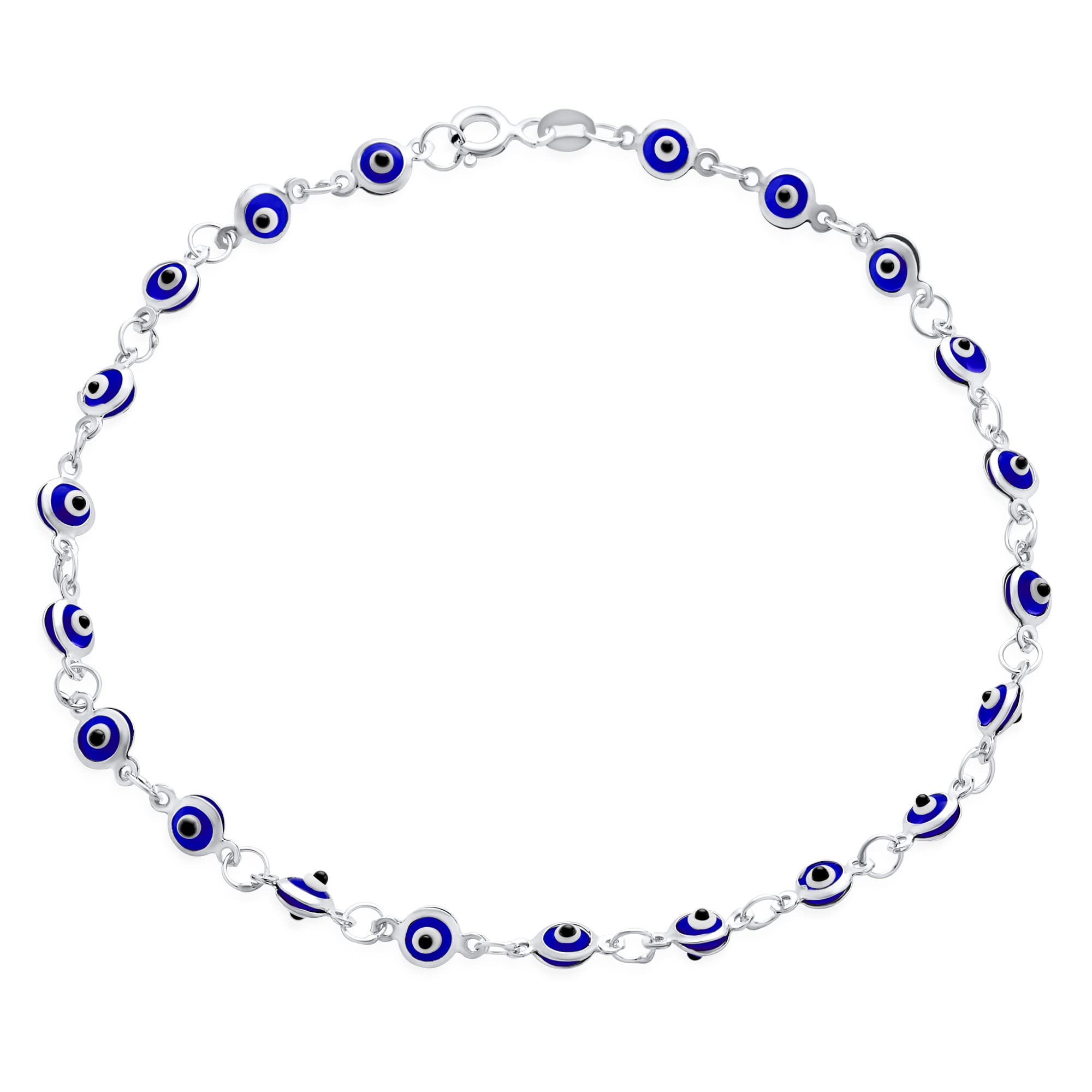 Bling Jewelry Amuleto di protezione turco multi colore blu navy fascino slender malocchio cavigliera bracciale a maglie per donne adolescenti 14 carati giallo oro rosa placcato oro 925 argento