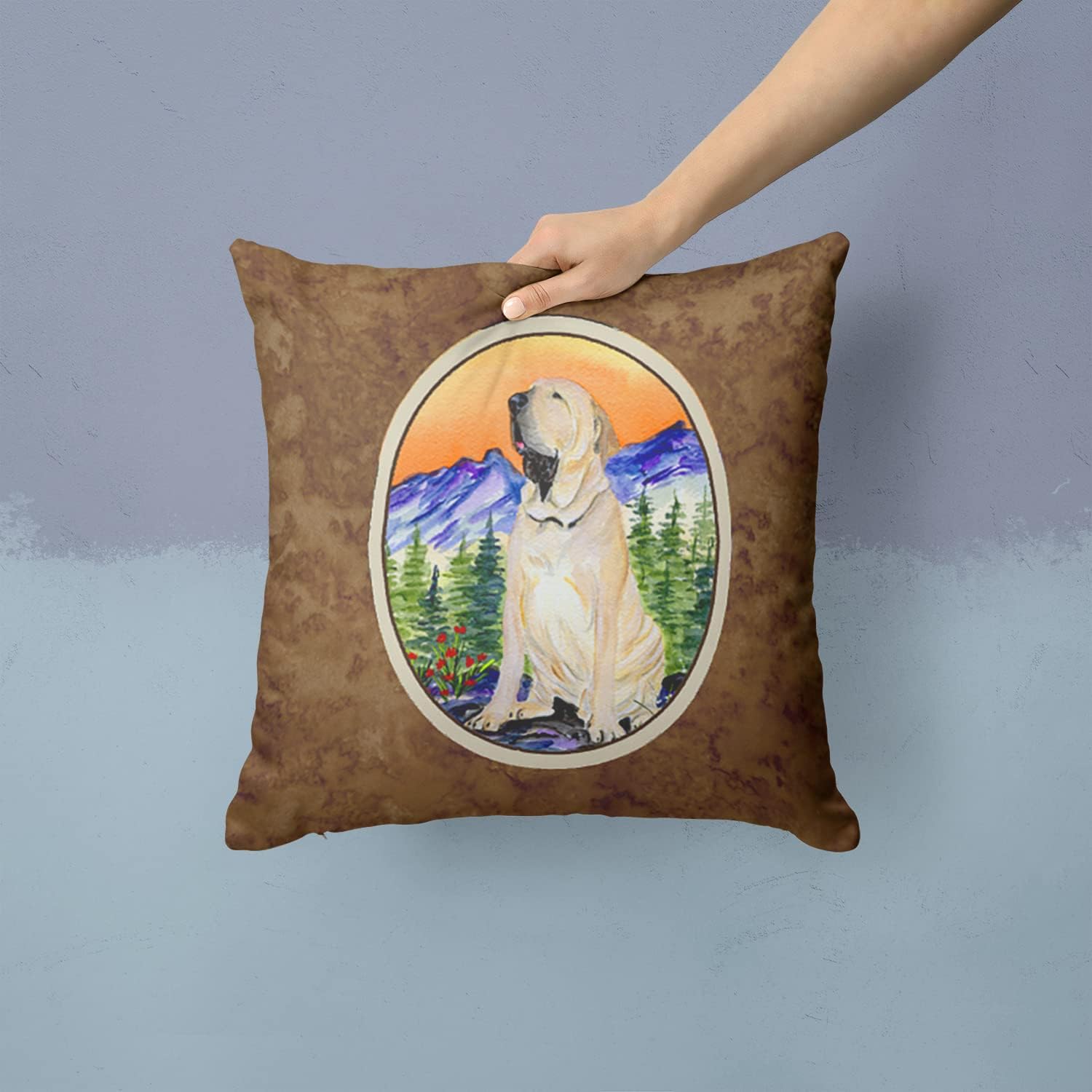 Caroline's Treasures SS8169PW1414 Brazilian Mastiff/Fila Brasileiro Fabric Decorative Pillow Machine Washable, Indoor Outdoor Decorative Pillow for Couch, Bed or Patio, 14Hx14W