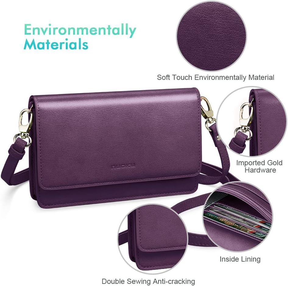 nuoku Women Small Crossbody Bag Cellphone Purse Wallet with RFID Card Slots 2 Straps - Image 5