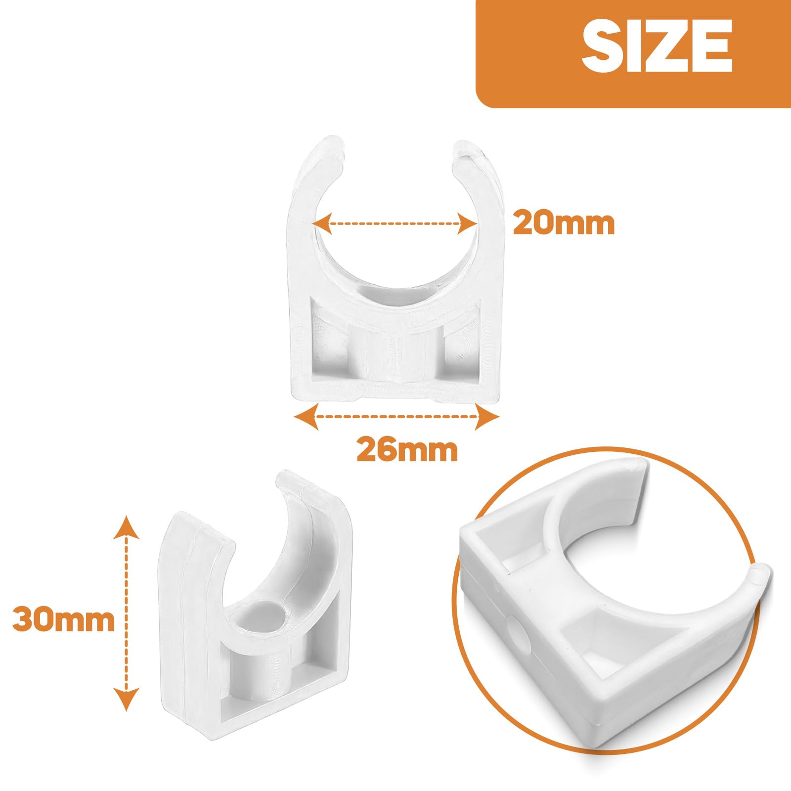 30 PCS PPR Tubo Morsetti 20 mm Tubo Clip Bianco Plastica Acqua Fissi Clip fissatubi a scatto ft mm Singolo Tubo Clip per Il Fissaggio di Tubi in Cucine,Bagni e Piscine