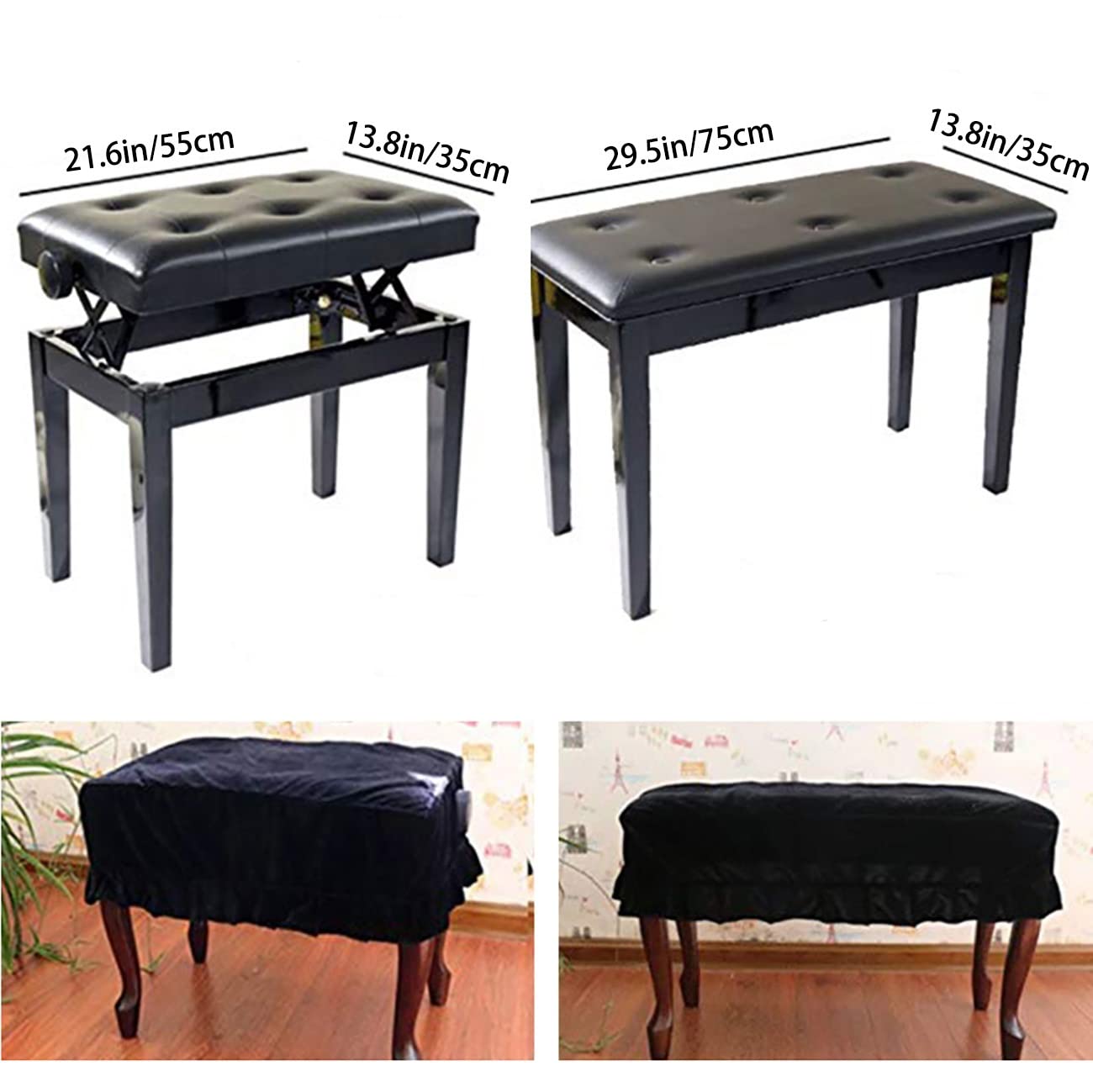 LekLai Pokrowiec Na Fortepian, Pokrowiec Na Pianino I Pokrowiec Na Stołek Fortepianowy Chroniący Przed Kurzem I Zadrapaniami/Double Stool Set/220Cm