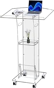 KSacry Acrylic Clear Podium Stand With Storage Shelf,Plexiglass