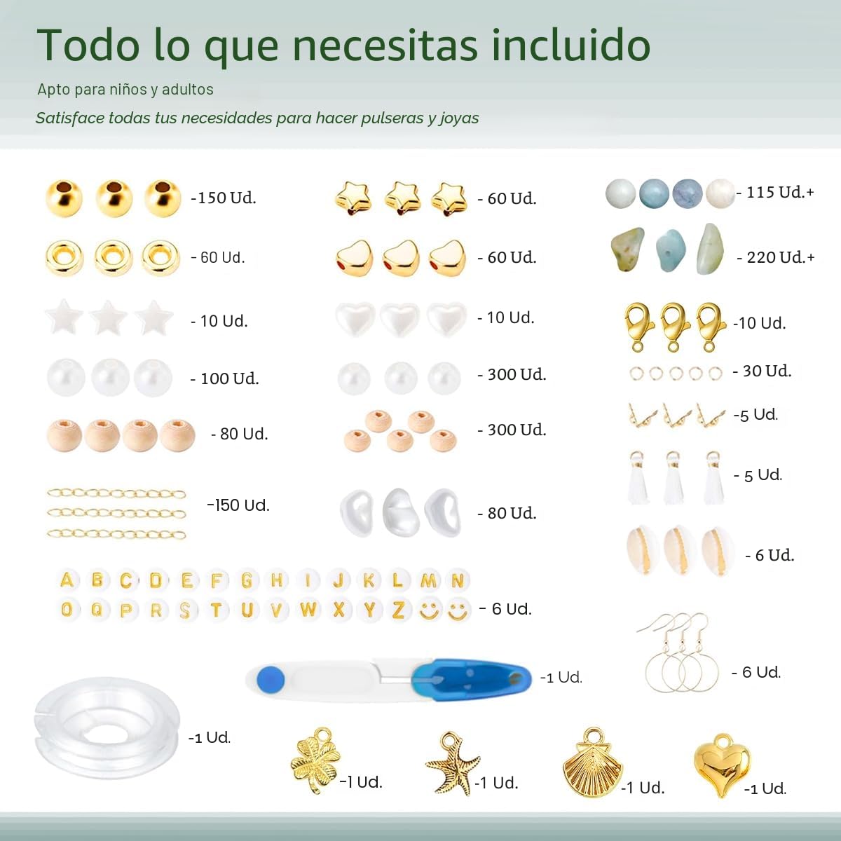 CAwished Cuentas de amazonita natural abalorios para hacer pulseras, bisutería DIY, juego de cuentas para ensartar, cuentas DIY para bisutería, kit para hacer pulseras DIY para niños y adultos