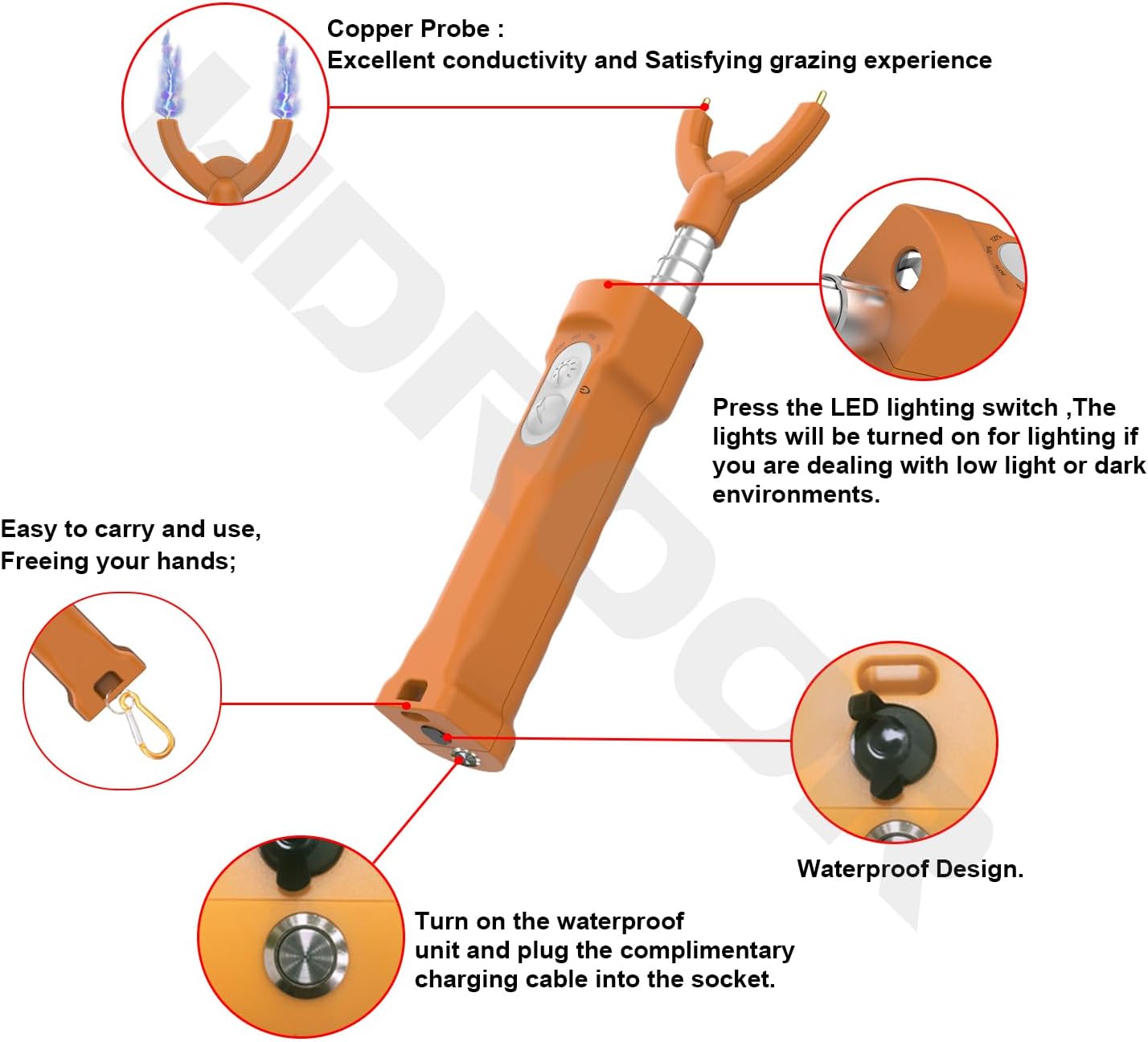 Cattle Prod, Waterproof Electric Livestock Prod for Cattle with LED Light, Retractable and Cattle Prod Livestock for Cows Hogs Sheep and More -37In