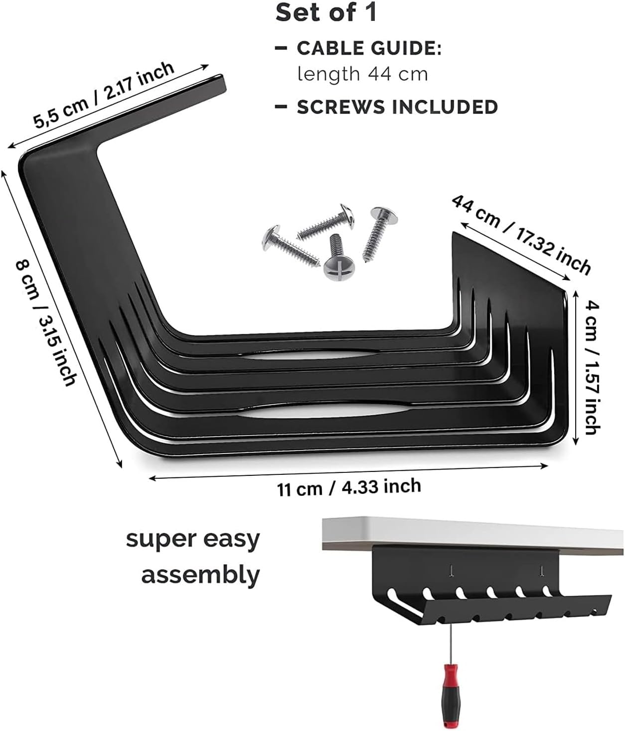 Herrlich Homes Cable Management Under Desk for Easy mounting Under-Table I Metal | Set of 1 - with Cable Ties I Desk Organizer for Office/Home Table Thoughtful Cable Tray Holder