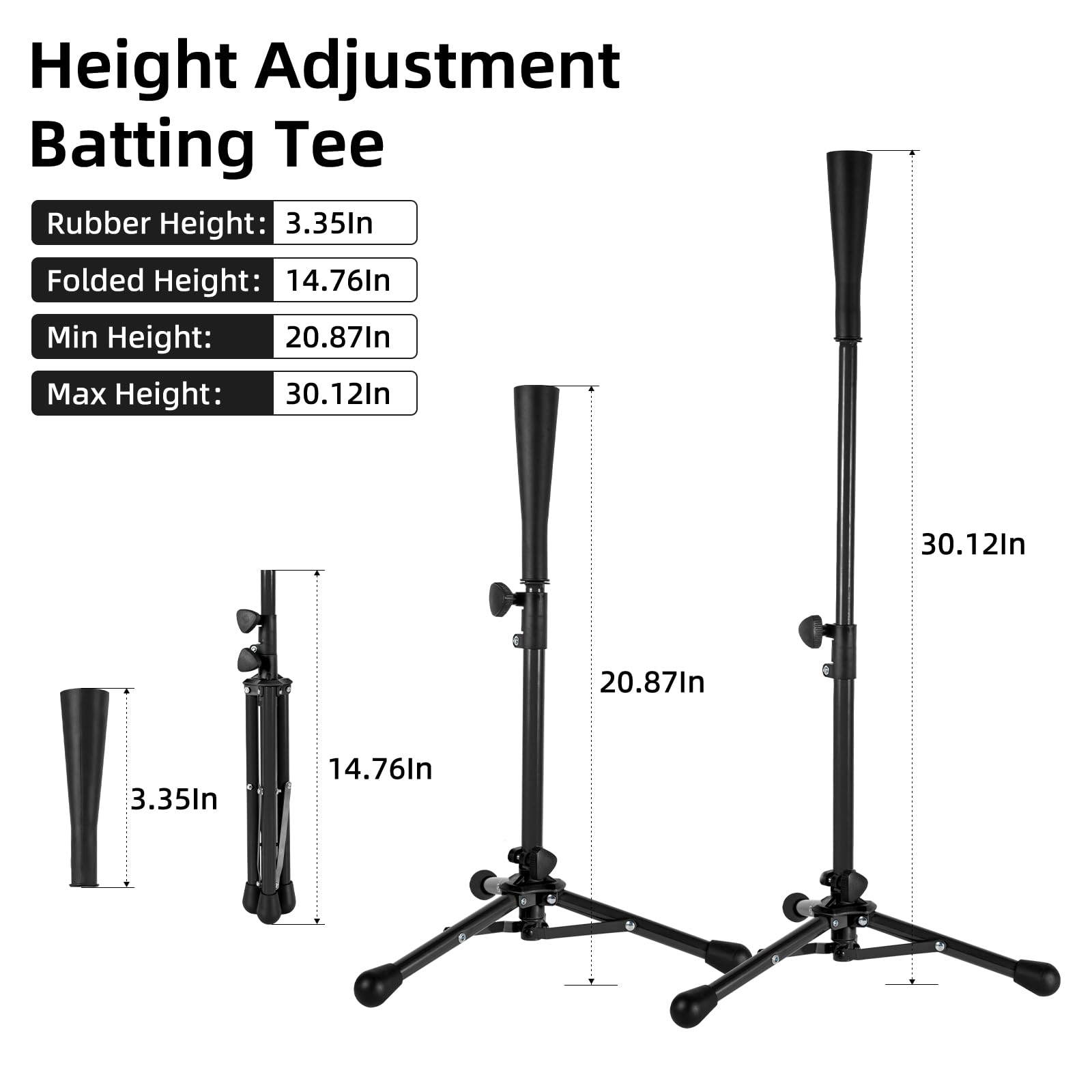 Kids Baseball Tee, 20.87 to 31.29 Inches Batting Tees for Baseball with Carry Bag, Portable Stable Baseball Tees for hitting, Tripod Tanner Tee for Baseball Practice Stand Aged 3-8 Years (Black)