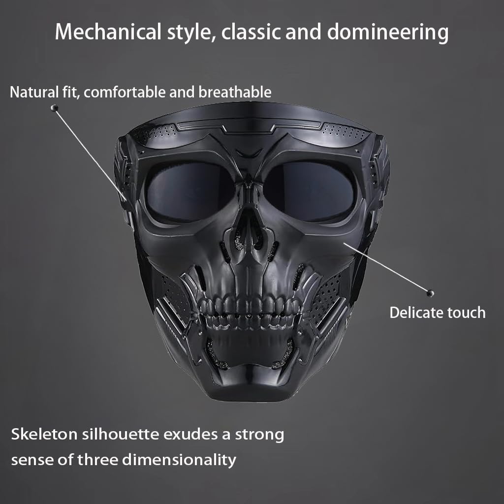 2 Pcs Motorcycle Mask Full Face,Masks Skull Skeleton with Goggles Impact Resistant Tactical Mask for Halloween Paintball Game Movie Props Party : Automotive