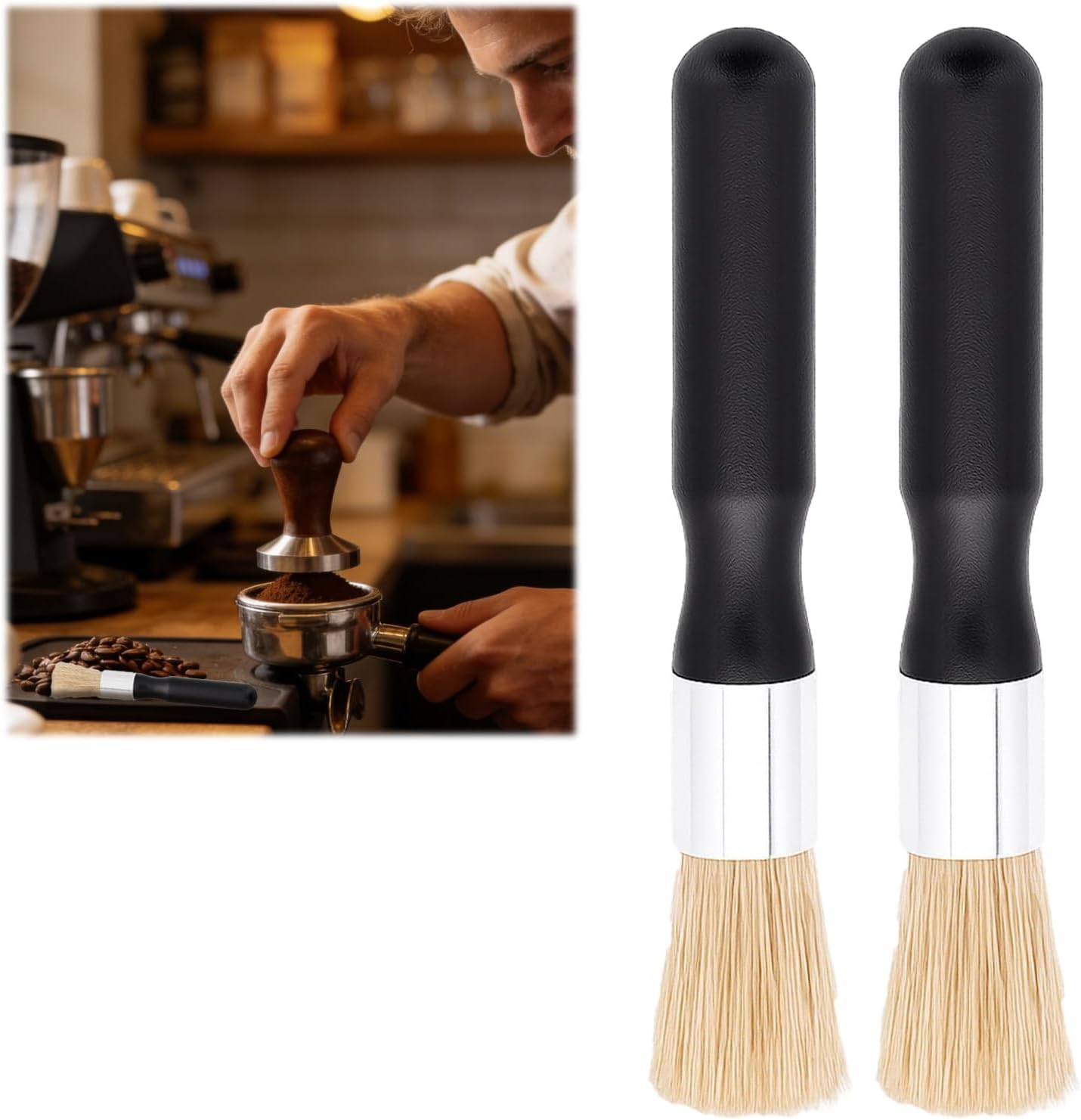 Coffee Machine Cleaning Brush,2 PCS Durable Brush for Espresso Machines Portafilters & Grinders with Ergonomic Handle Black