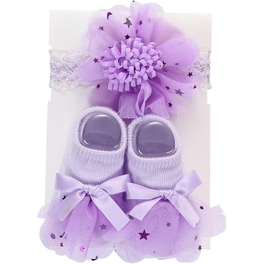 Baby Girls Cotton Flower Hairband & Shoes Set