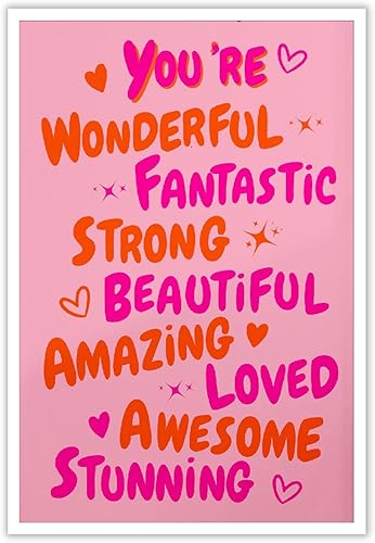 Miniatura 1 de Trendy U Are Amazing - Pósteres estéticos de los años 70, color rosa y naranja, arte de pared, arte de pared preppy femenino, citas inspiradoras,