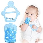 Vicloon Silicone Teething Mitt, 2Pcs Baby Teething Mitten with Adjustable Strap, Crinkle Sound and Textured, Self Soothing Baby Chew Toys for 0-6month Infants