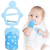 Silicone Teething Mitt, 2Pcs Baby Teething Mitten with Adjustable Strap, Crinkle Sound and Textured, Self Soothing Baby Chew Toys for 0-6month Infants