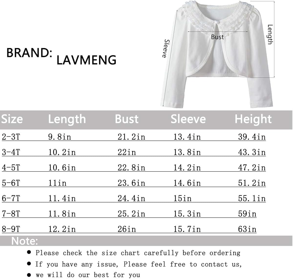 Girl Lace Bolero Cardigan Shrug - Little Girl Long Sleeve Shrug Sweater with Pearls 2-9T: Clothing, Shoes & Jewelry