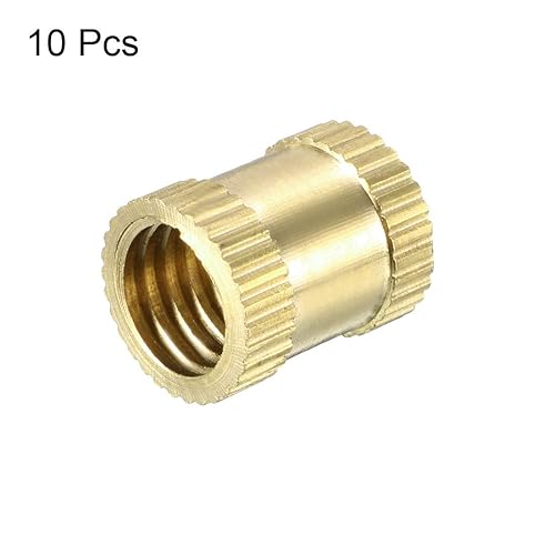 Miniatura 6 de uxcell Tuercas de inserción moleteadas, 10 piezas M3 x 0.197 in de longitud x 0.157 in de diámetro externo, rosca hembra de latón, tuerca de