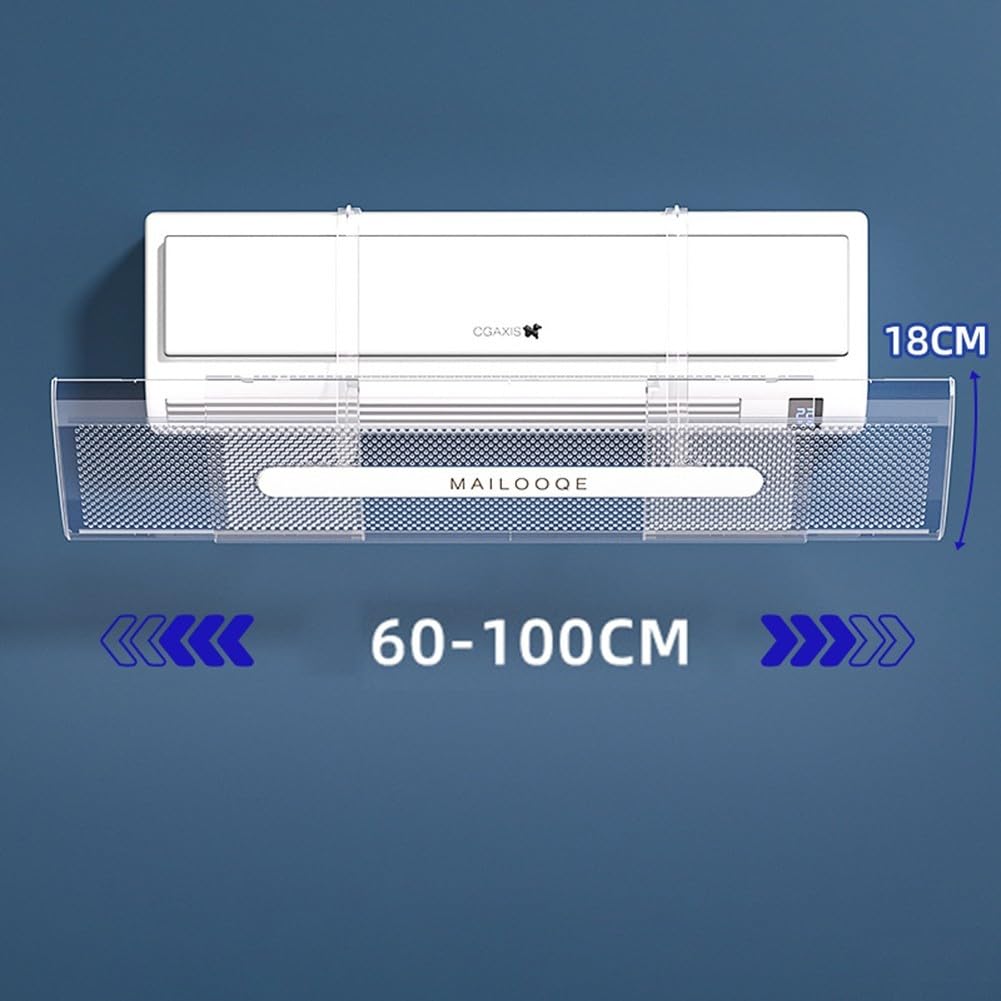 Deflettore d'aria AC regolabile per unità split 60-110 cm, girevole a 360° per condizionatore d'aria parabrezza con installazione senza attrezzi, diffusore in plastica trasparente per casa e ufficio