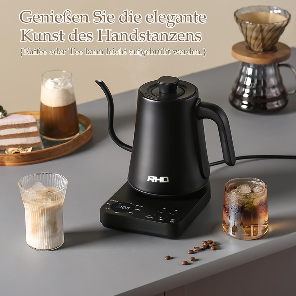 Hervidor de agua de acero inoxidable Kitchen Aid, hervidor de agua termostático, 1 litro, 1000 W, boquilla de ángulo recto de 90°, acero inoxidable 304, protección contra ebullición en seco, color