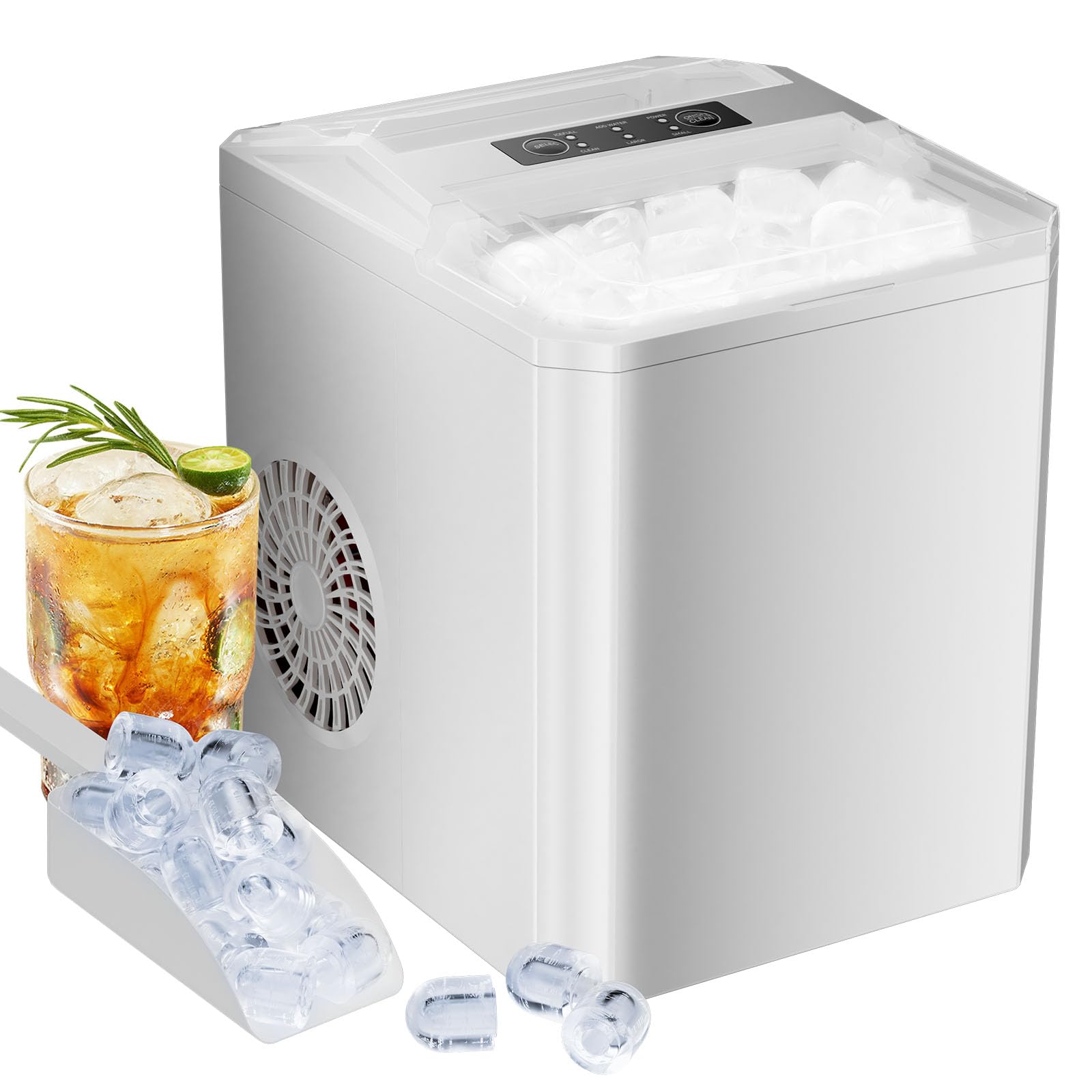 Sweetcrispy Countertop Ice Maker, Portable Ice Machine Self-Cleaning, 9 Cubes in 6 Mins, 26 lbs/24Hrs, 2 Sizes of Bullet Ice for Home Party Office | Fridge.com