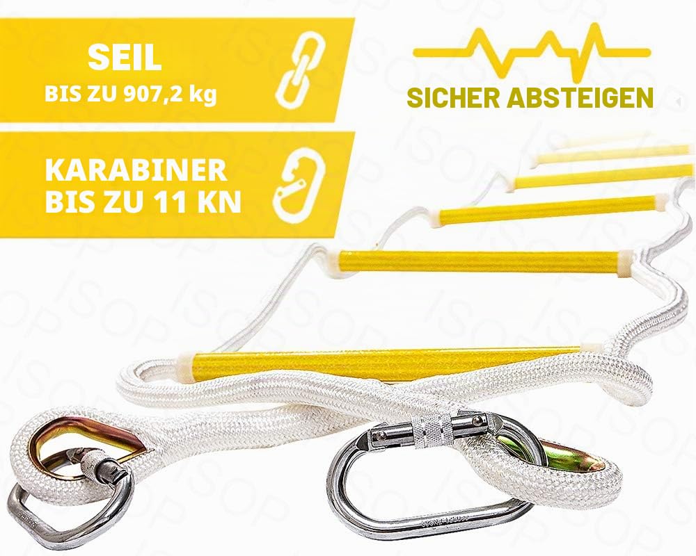 ISOP Feuerfeste Rettungsleiter - Feuerleiter für Notfälle 2.5 m (8 Fuß) schwer Sicherheitsleitern mit Haken - Kompakt und Leicht - Wiederverwendbar - Tragkraft bis zu 900 kg