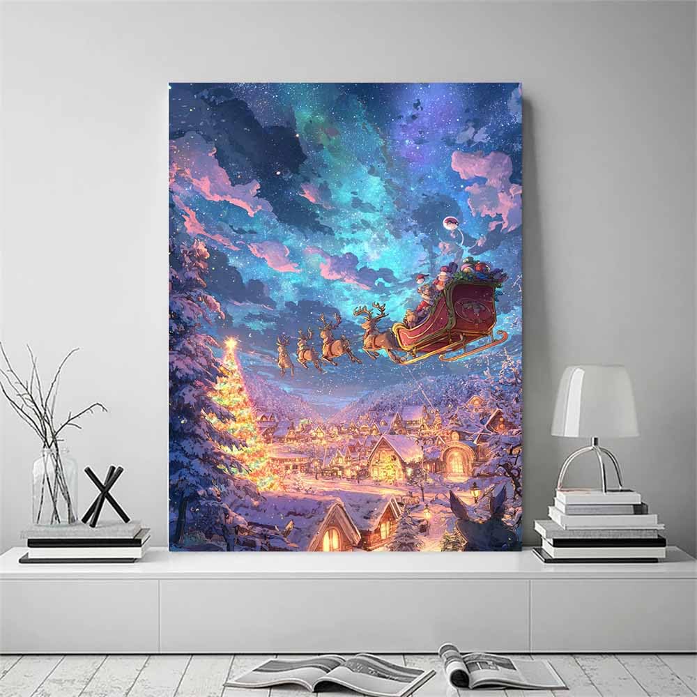 DMZPKZB Quadro natalizio jego tkanina Święty Mikołaj Quadro natalizio daje sztukę, plakat na materiał, soggiorno, bufio, camera da letto, bagno, studio (fioletowy169-60x90cm oprawione
