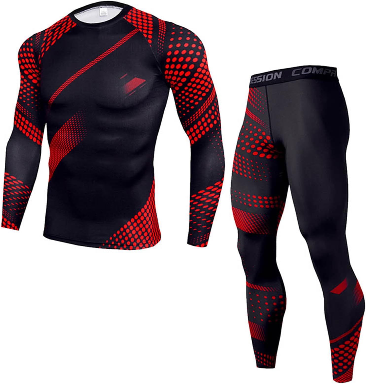 OEBLDMen's Workout Compression Clothes Long Sleeve Compression Shirts and Pants Thermal Base Layer Set