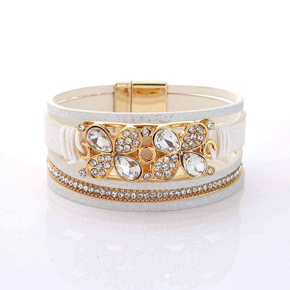 Lederarmband für Frauen, mehrschichtige Vintage Lederarmband weißes Armband Magnet Schnalle Armband Modetrend Damen Schmuck Set Zirkon Armband Personalisierte Kleidung Accessoires Schmuck Schmuck