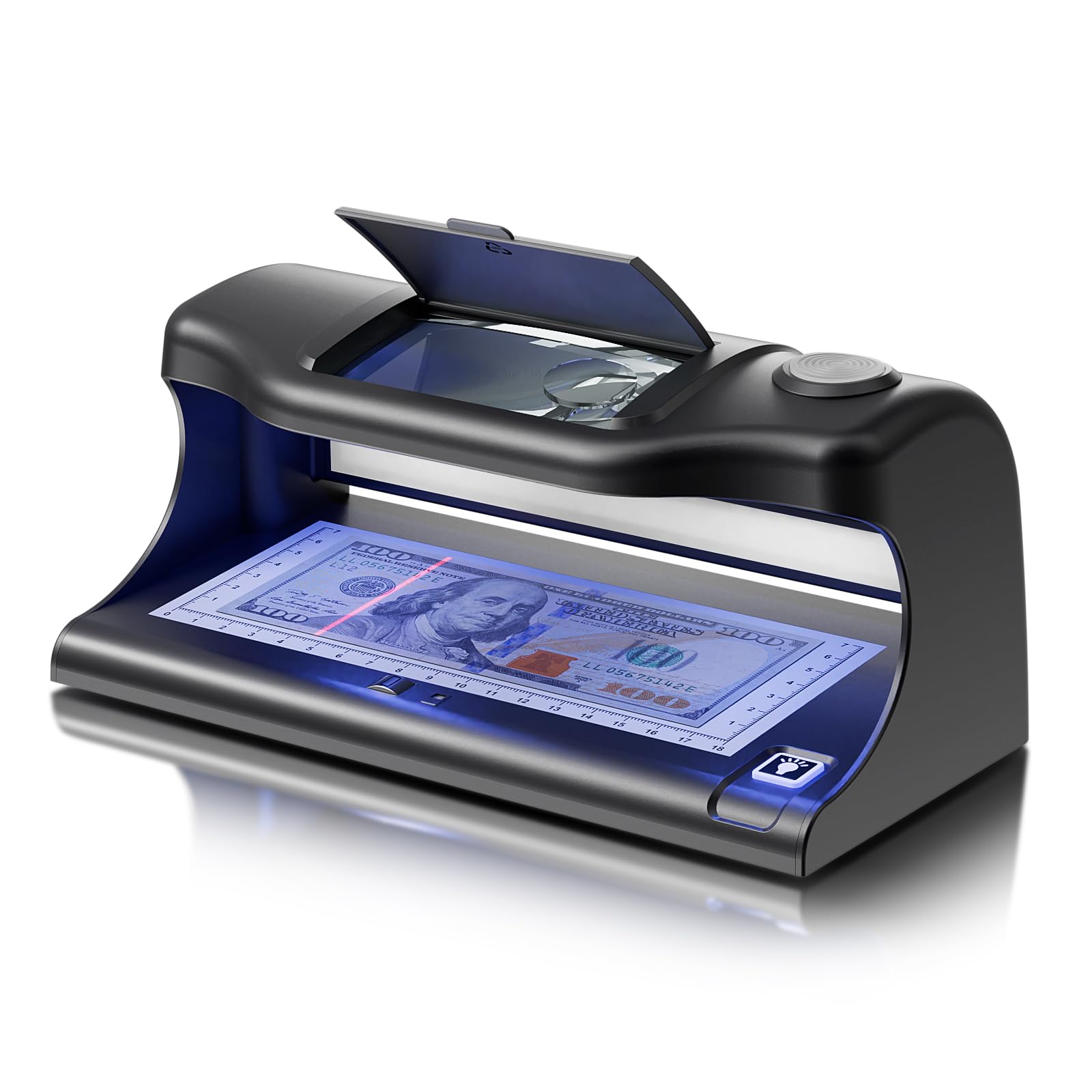 Aneken AL-18 Counterfeit Bill Detector with Dual LED UV Light, 4 Easy Tests of Security Strip, Watermark, Ink, Magnifying, Counterfeit Money Detector