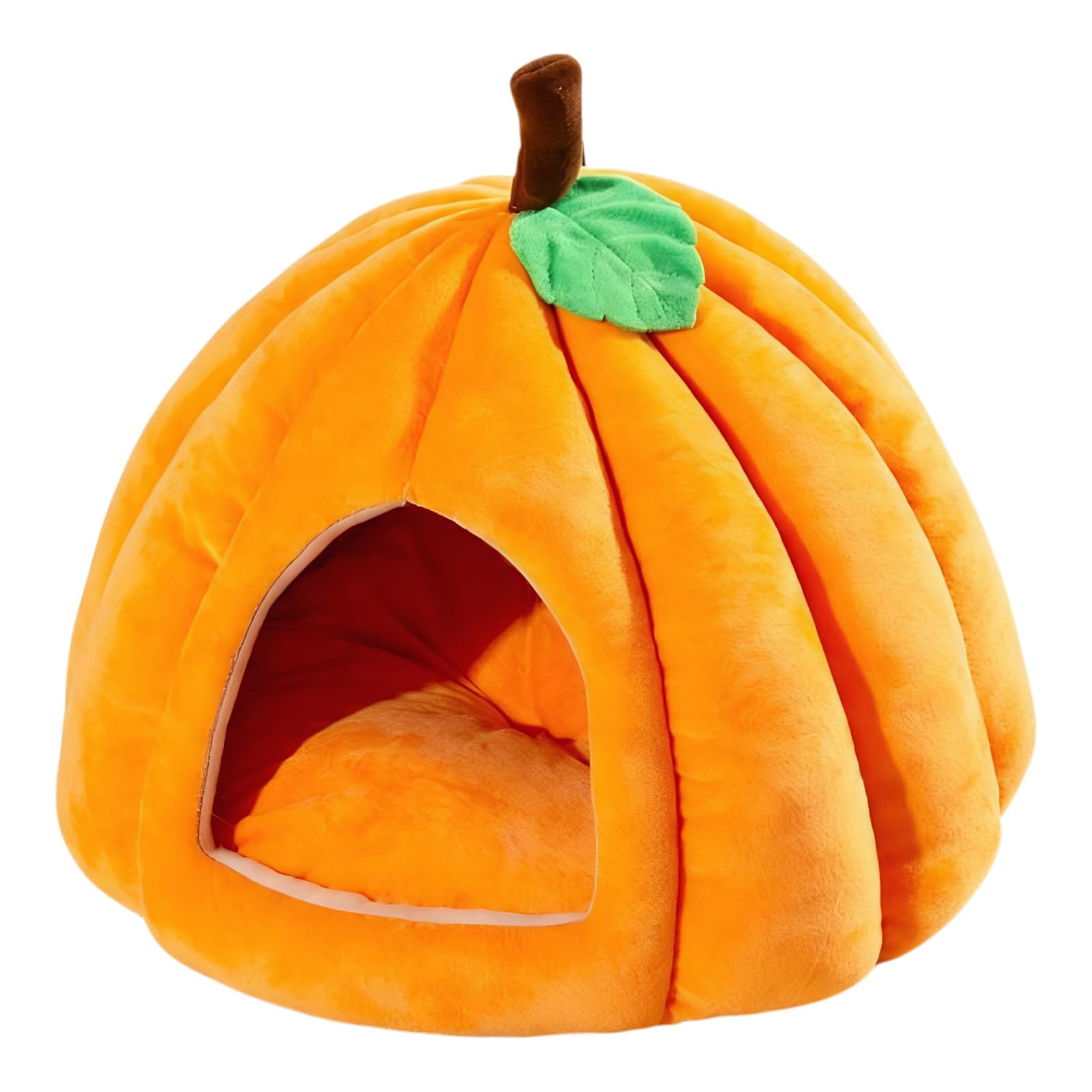 Pumpkin Cat Bed Semi-enclosed Cave House Warm Plush Removable Pad