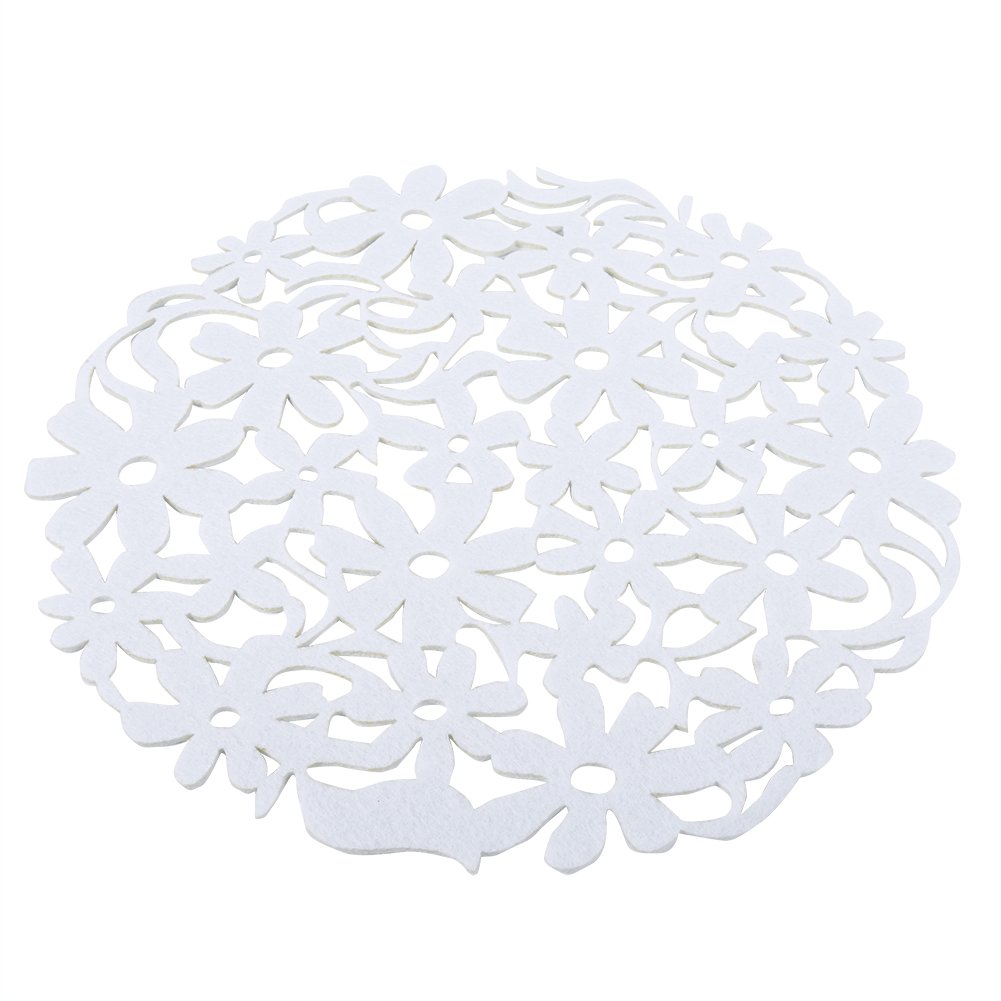 Felt Table Placemat, Heat Resistant Dining Table Mats with 4 Colors Round Shape Home Kitchen Dinner Tablemats for Preventing Scratches and Burns (White)