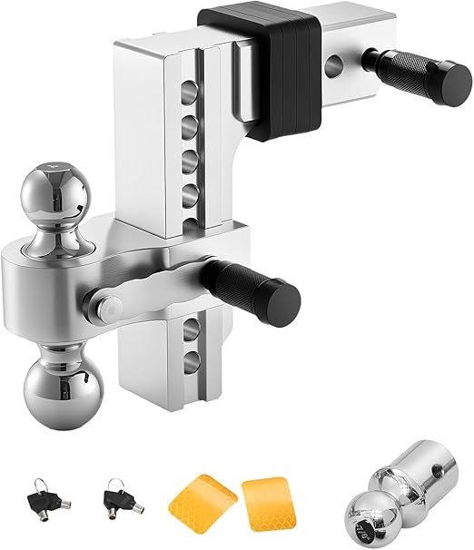 VEVOR Adjustable Trailer Hitch, 8-Inch Drop Hitch, Tri-Ball Mount for 2.5-Inch Hitch Receiver, Trailer Ball Size 1-7/8", 2" & 2-5/16", Max 18500 lbs Ball Hitch, Towing Hitch for RVs, ATVs, and Trucks