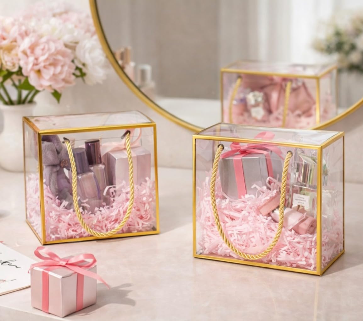 SATYAM KRAFT 6 Pcs Transparent Gift Boxes | Reusable Hamper Box for Her/Him, Mother’s Day, Return Gifts, Wedding, Anniversary, Birthday, Party, Festive Gifting, Premium Packaging (14 x 14 cm, Golden)-image-49