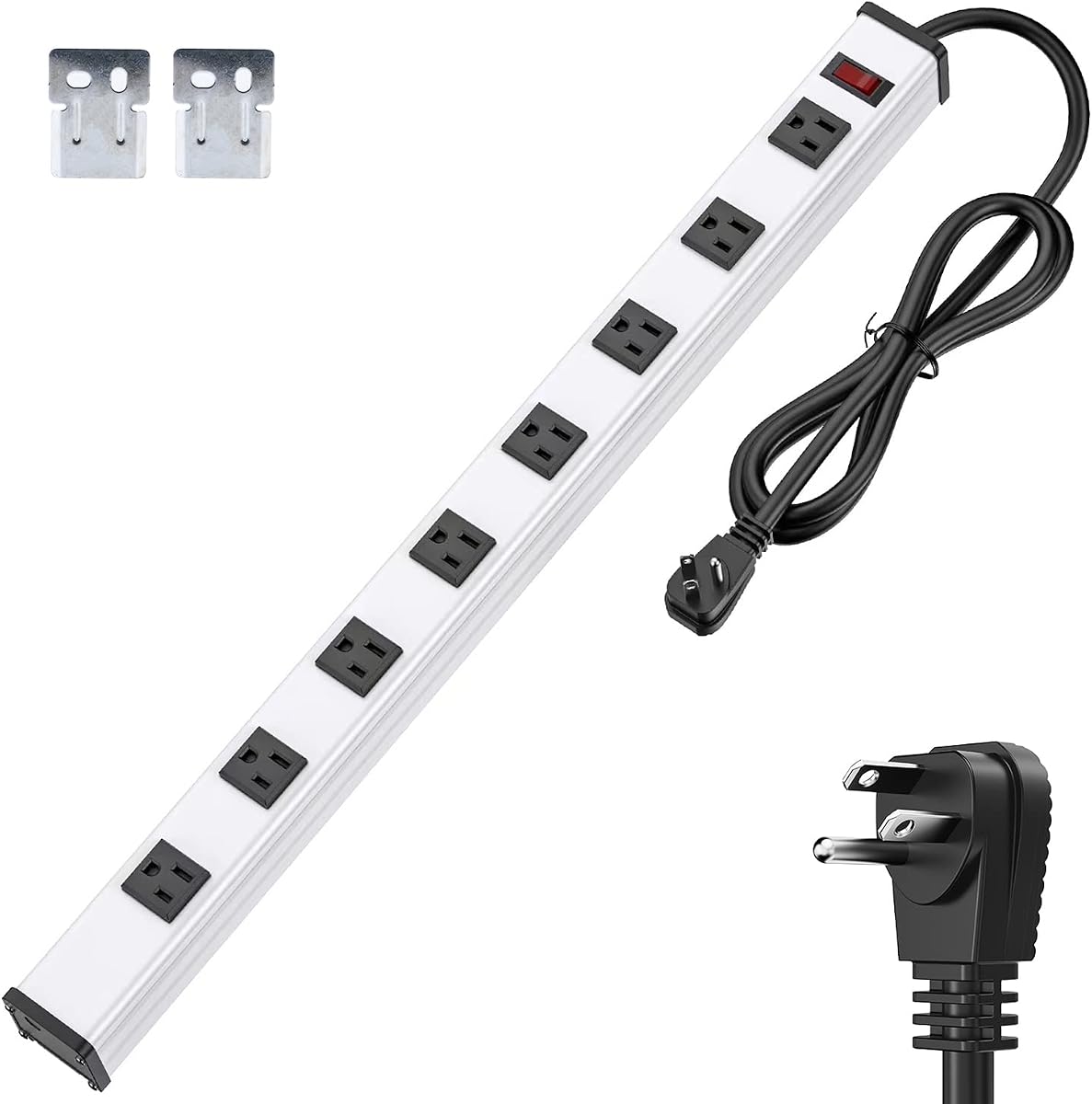 8-Outlet Long Metal Heavy Duty Power Strip - 6FT Cord, 15A/1875W, Wide Spaced Outlets, Mountable for Home, Office, Garage, and Workshop
