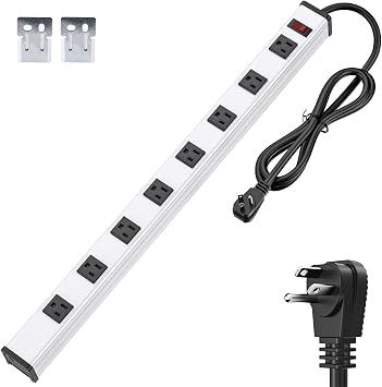8-Outlet Long Metal Heavy Duty Power Strip - 6FT Cord, 15A/1875W, Wide Spaced Outlets, Mountable for Home, Office, Garage, and Workshop