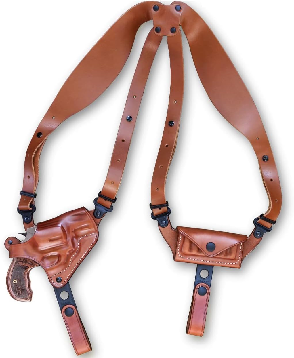 Masc Premium Leather Horizontal Shoulder Holster System with Bullet Carrier for J-Frame 38 Special 2'' Barrel, Right Hand Draw, Brown Color #1056#