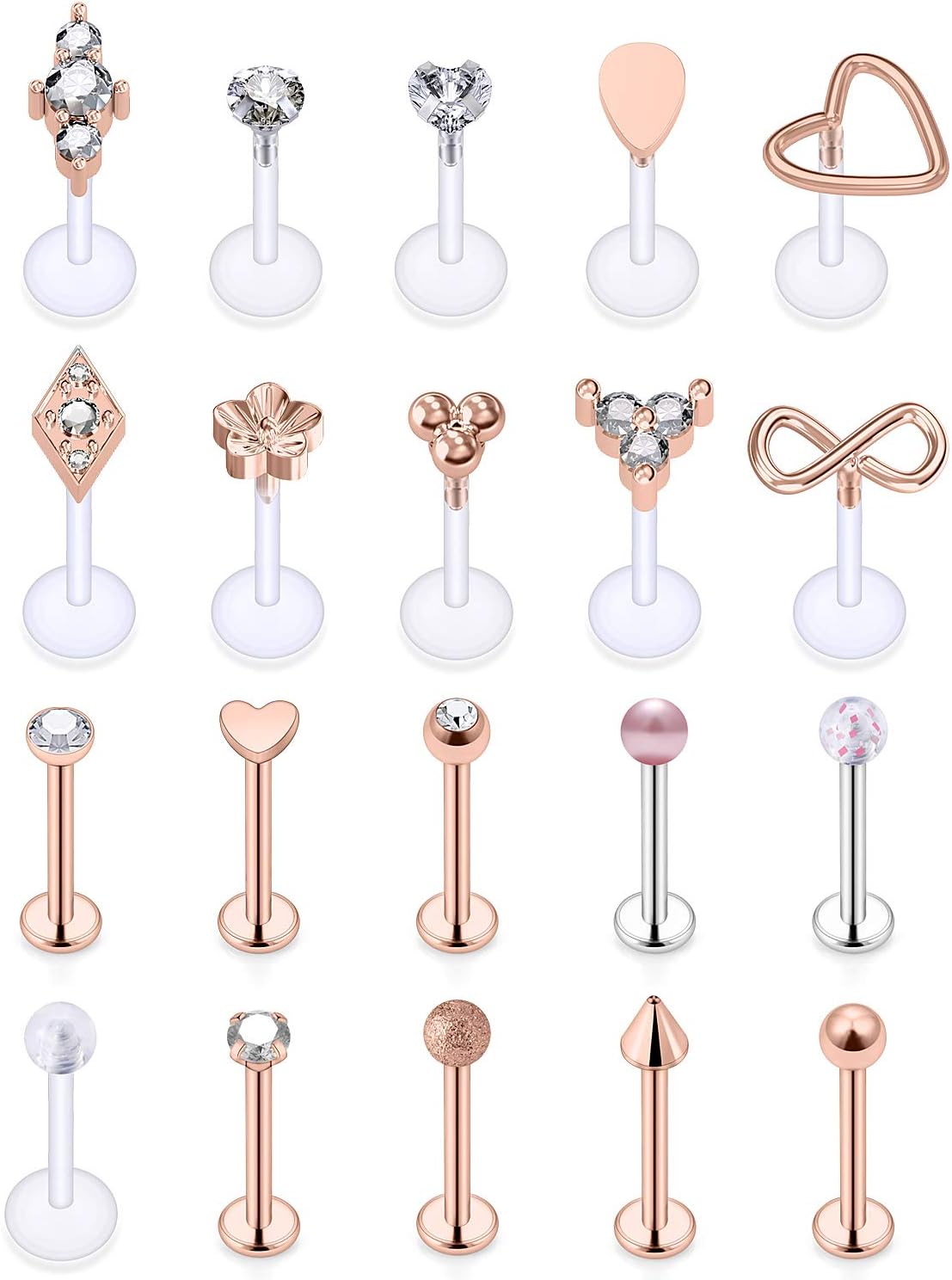 SCERRING 16g Lip Rings Stainless Steel Labret Monroe Lip Rings Nail Tragus Helix Earrings Studs Ring Medusa Piercing Jewelry 8mm 20PCS