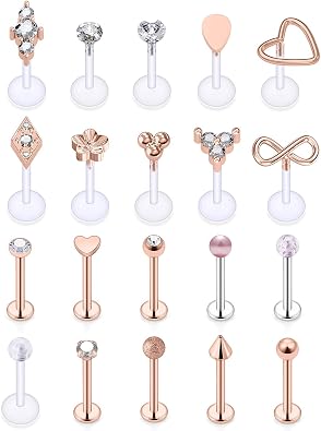 SCERRING 16g Lip Rings Stainless Steel Labret Monroe Lip Rings Nail Tragus Helix Earrings Studs Ring Medusa Piercing Jewelry 8mm 20PCS