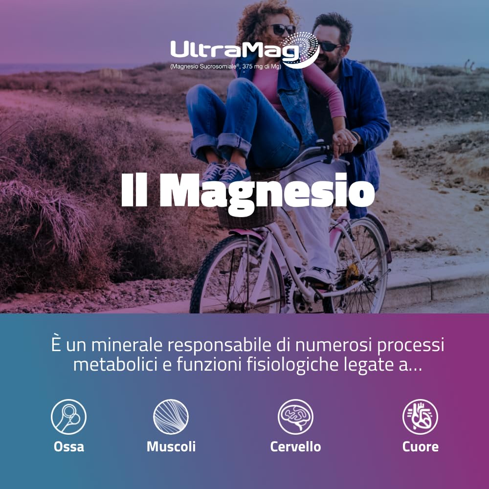 UltraMag®, Integratore di Magnesio Sucrosomiale® 375 mg, Alto assorbimento, Alta tollerabilità, Riduce stress e affaticamento, Stanchezza fisica e mentale, Senza glutine, 20 +20 bustine, Pharmanutra