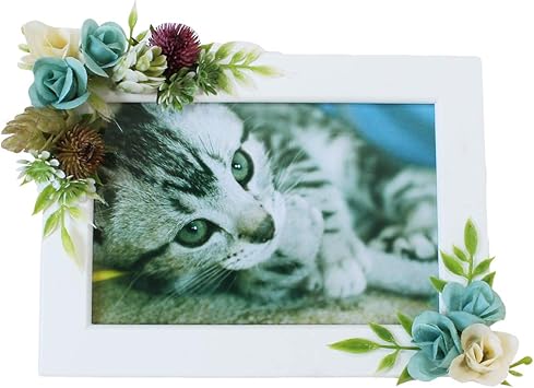 Amazon Co Jp ペット メモリアルフォトフレーム ハガキサイズ フラワー 造花 かわいい 飾り付け 縦横両用 写真立て ペット供養 ブルー ホーム キッチン