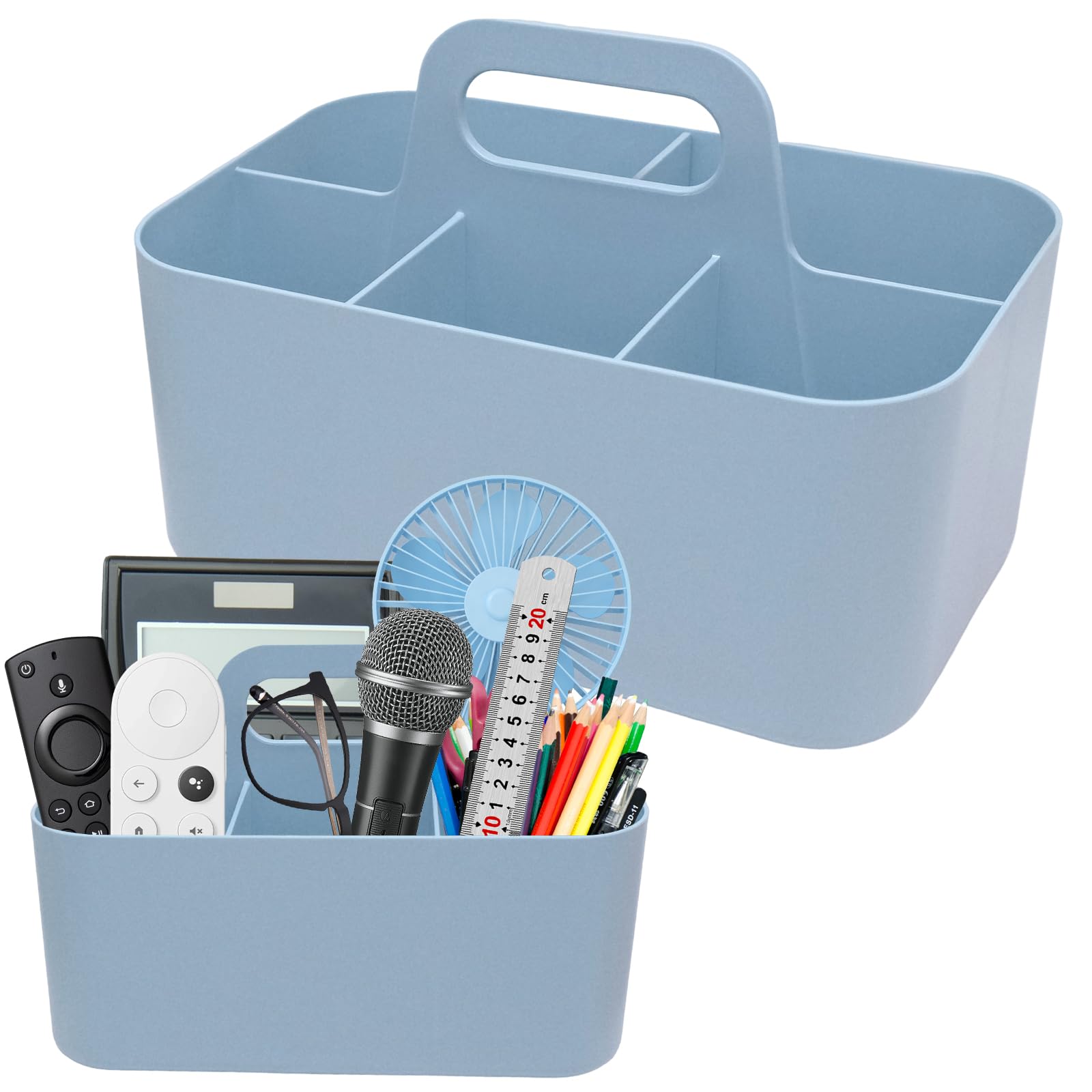 Fizleca Blue Multipurpose Caddy Organizer With Handle, Versatile Stationary Organizer, Stackable Cleaning Caddy For Office, Bathroom & Crafts, Durable Desk Storage For Pens & Supplies,