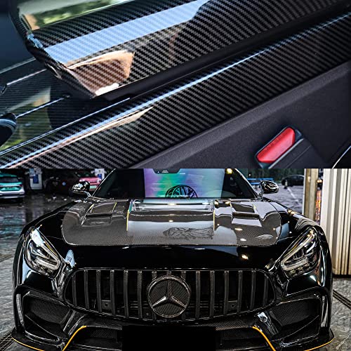 Image of Lypumso Carbon Fiber Vinyl Wrap 6D Gloss Black, Self Adhesive Car Wrap Film with Air Release Technology, Automotive DIY Vinyl Sticker for Car Motorcycle Interior Exterior, 1ft x 10ft with Tool Kits