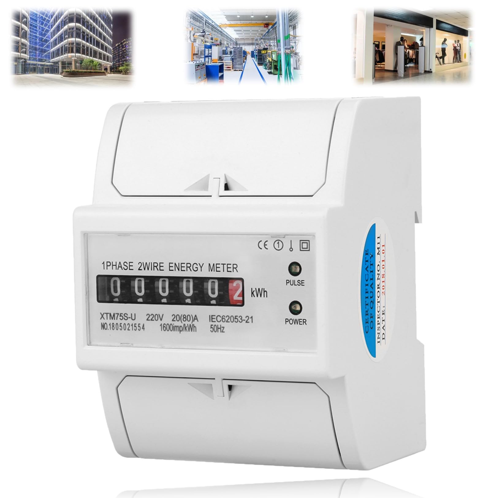 Compteur ¨¦lectrique sur Rail DIN 220V Compteur KWh ¨¦lectronique, XTM75S-U 220V, Type monophas¨¦ sur rail DIN Kilowattheure kwh Compteur num¨¦rique monophas¨¦ 2 fils 4P[20 (80) A]