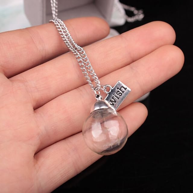 Lorsoul Wish Bottle Real Dandelion Seeds BotanicalGlass Ball Pendant Necklaces