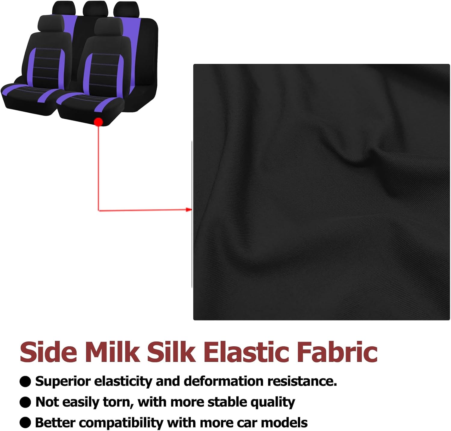 AUTOKING Car Seat Covers Full Set,Universal Size Seat Covers Fit for Most Car SUV Truck Sedan and Van,Airbag Compatible,Polyester Crimson Splicing Fabric Seat Covers for Car (Purple)