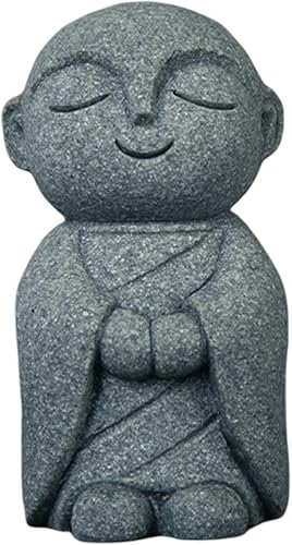 Miniatura 1 de livelyfish Estatua de monje de Buda japonés, Bosatsu, Feng Shui, estatua de monje rezante, piedra arenisca felizsonriente, adorno en miniatura para
