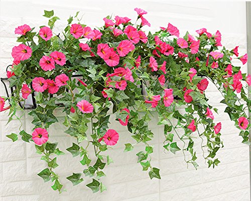 Lopkey Silk Morning Glory Artificial Flowers Patio Lawn Garden Hanging Basket Decor,Red(4Pcs) #TOP2